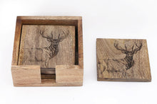 Load image into Gallery viewer, Wooden Set of 4 Engraved Stag Coasters
