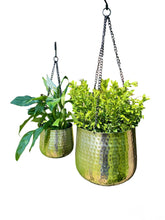 Load image into Gallery viewer, Set of Two Hanging Hammered Planters
