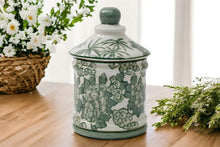 Load image into Gallery viewer, Ceramic Green Parrot Palm Willow Urn Jar With Lid 16cm
