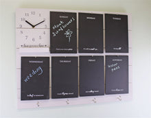 Load image into Gallery viewer, Potting Shed Weekly Reminder Chalkboard With Clock &amp; Hooks, White
