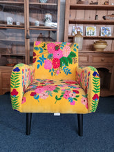 Load image into Gallery viewer, Armchair Upholstered In Yellow Velvet And Embroidered With Colourful Flowers