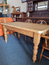 Load image into Gallery viewer, Vintage Farmhouse Scrub Top Pine Dining Table With A Drawer At Each End - Charlotte Rose Interiors