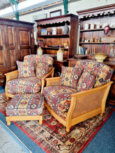 Load image into Gallery viewer, Pair Of Ercol Bergere Solid Ash Armchairs & Footstool