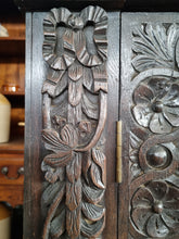 Load image into Gallery viewer, Victorian Ebonised Carved Oak Bookcase With Glazed Doors