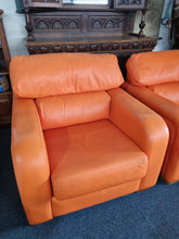 Load image into Gallery viewer, Pair Of Tangerine Leather Art Deco Style Leather Chairs - Charlotte Rose Interiors