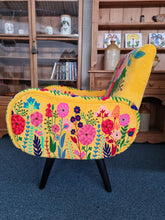 Load image into Gallery viewer, Armchair Upholstered In Yellow Velvet And Embroidered With Colourful Flowers