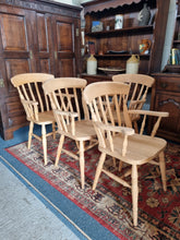 Load image into Gallery viewer, Beech Carver Dining/Kitchen Chairs Set Of Four