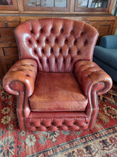 Load image into Gallery viewer, Vintage Leather Button Back Arm Chair