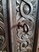 Load image into Gallery viewer, Victorian Ebonised Carved Oak Bookcase With Glazed Doors