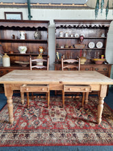 Load image into Gallery viewer, Farmhouse Pine Scrub Top Kitchen Dining Table With Two Drawers