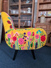 Load image into Gallery viewer, Armchair Upholstered In Yellow Velvet And Embroidered With Colourful Flowers