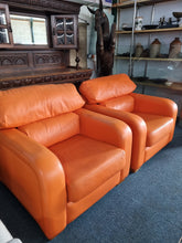Load image into Gallery viewer, Pair Of Tangerine Leather Art Deco Style Leather Chairs - Charlotte Rose Interiors
