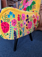 Load image into Gallery viewer, Armchair Upholstered In Yellow Velvet And Embroidered With Colourful Flowers