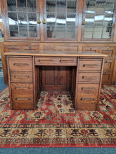 Load image into Gallery viewer, Oak Twin Pedestal Desk With Brown Leather Insert Early 20th Century