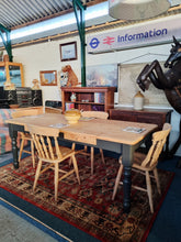 Load image into Gallery viewer, Farmhouse Vintage Scrub Top Pine Dining Table With Painted Legs And Two Drawers