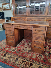 Load image into Gallery viewer, Oak Twin Pedestal Desk With Brown Leather Insert Early 20th Century