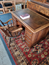 Load image into Gallery viewer, Oak Twin Pedestal Desk With Brown Leather Insert Early 20th Century