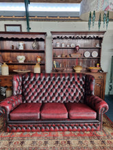 Load image into Gallery viewer, Vintage Highback Three Seater Chesterfield Sofa In Leather