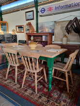 Load image into Gallery viewer, Farmhouse Scrub Top Pine Dining Table With Green Painted Legs