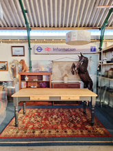 Load image into Gallery viewer, Farmhouse Vintage Scrub Top Pine Dining Table With Painted Legs And Two Drawers