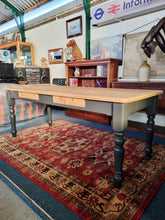 Load image into Gallery viewer, Farmhouse Vintage Scrub Top Pine Dining Table With Painted Legs And Two Drawers