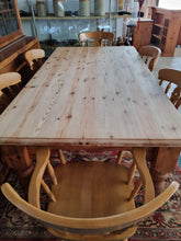 Load image into Gallery viewer, Pine Farmhouse Scrub Top Kitchen Dining Table & Six Dining Chairs