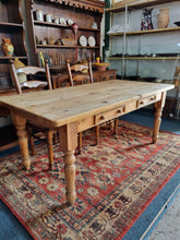 Load image into Gallery viewer, Farmhouse Pine Scrub Top Kitchen Dining Table With Two Drawers