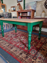 Load image into Gallery viewer, Farmhouse Scrub Top Pine Dining Table With Green Painted Legs