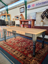 Load image into Gallery viewer, Farmhouse Vintage Scrub Top Pine Dining Table With Painted Legs And Two Drawers