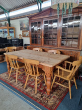 Load image into Gallery viewer, Pine Farmhouse Scrub Top Kitchen Dining Table & Six Dining Chairs