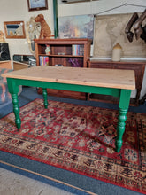 Load image into Gallery viewer, Farmhouse Scrub Top Pine Dining Table With Green Painted Legs