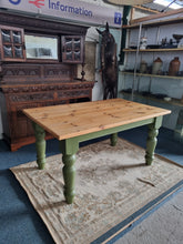 Load image into Gallery viewer, Vintage Pine Farmhouse Scrub Top Dining table with Painted Legs