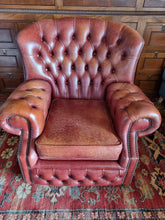 Load image into Gallery viewer, Vintage Leather Button Back Arm Chair