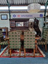 Load image into Gallery viewer, Oak Dining Table And Six Upholstered Dining Chairs