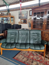 Load image into Gallery viewer, Ekornes Stressless Green Leather And Teak Three Piece Suite