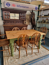 Load image into Gallery viewer, Vintage Pine Farmhouse Scrub Top Dining table with Painted Legs
