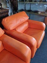 Load image into Gallery viewer, Pair Of Tangerine Leather Art Deco Style Leather Chairs - Charlotte Rose Interiors