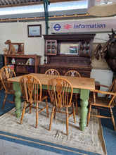 Load image into Gallery viewer, Vintage Pine Farmhouse Scrub Top Dining table with Painted Legs