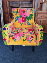 Load image into Gallery viewer, Armchair Upholstered In Yellow Velvet And Embroidered With Colourful Flowers