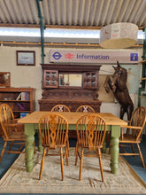 Load image into Gallery viewer, Vintage Pine Farmhouse Scrub Top Dining table with Painted Legs