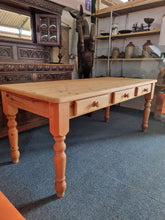Load image into Gallery viewer, Vintage Farmhouse Scrub Top Pine Dining Table With Three Drawers - Charlotte Rose Interiors