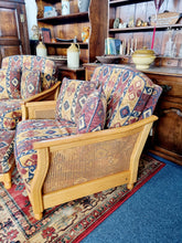Load image into Gallery viewer, Pair Of Ercol Bergere Solid Ash Armchairs & Footstool