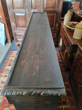 Load image into Gallery viewer, Victorian Ebonised Carved Oak Bookcase With Glazed Doors