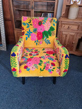Load image into Gallery viewer, Armchair Upholstered In Yellow Velvet And Embroidered With Colourful Flowers
