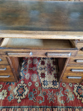 Load image into Gallery viewer, Oak Twin Pedestal Desk With Brown Leather Insert Early 20th Century