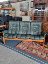 Load image into Gallery viewer, Ekornes Stressless Green Leather And Teak Three Piece Suite