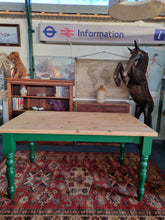 Load image into Gallery viewer, Farmhouse Scrub Top Pine Dining Table With Green Painted Legs