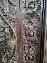 Load image into Gallery viewer, Victorian Ebonised Carved Oak Bookcase With Glazed Doors