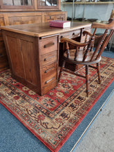 Load image into Gallery viewer, Oak Twin Pedestal Desk With Brown Leather Insert Early 20th Century