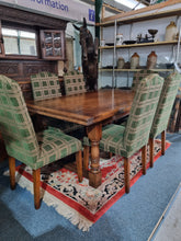 Load image into Gallery viewer, Oak Dining Table And Six Upholstered Dining Chairs